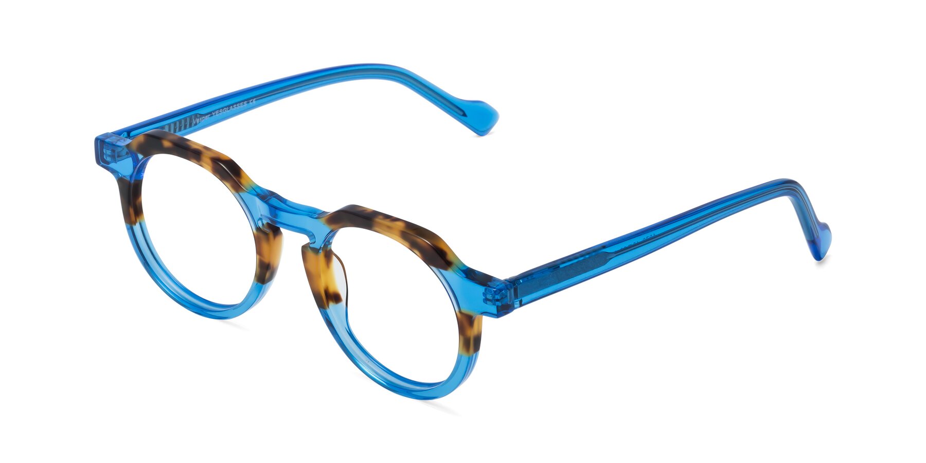 Angle of Vesper in Tortoise-Blue with Clear Eyeglass Lenses