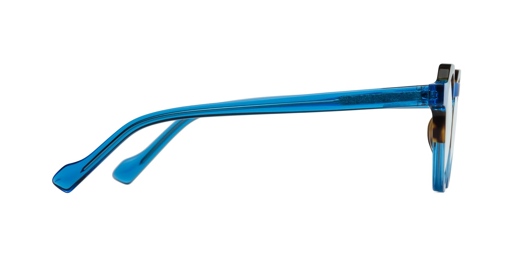 Side of Vesper in Tortoise-Blue with Clear Reading Eyeglass Lenses
