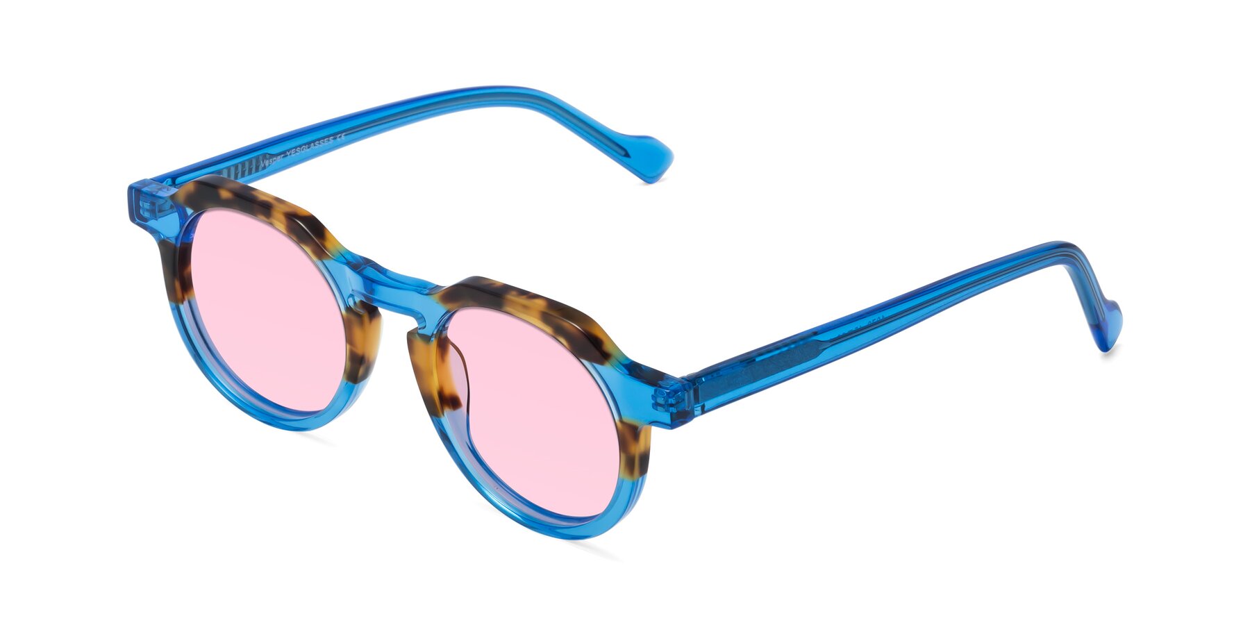 Angle of Vesper in Tortoise-Blue with Light Pink Tinted Lenses