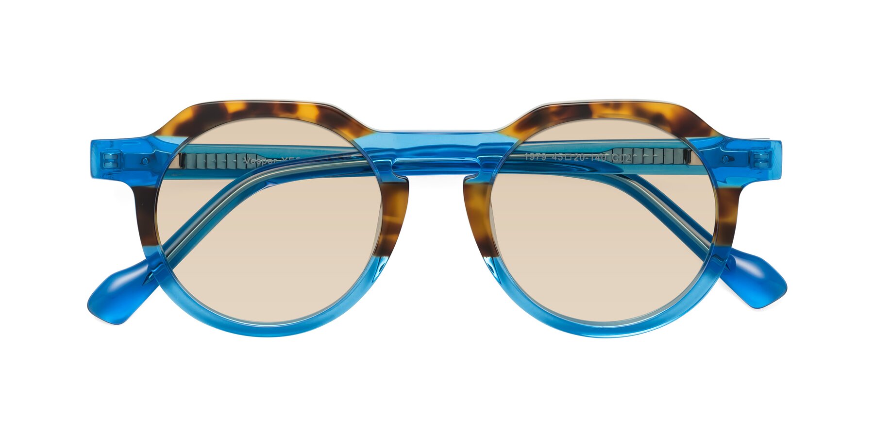 Folded Front of Vesper in Tortoise-Blue with Light Brown Tinted Lenses