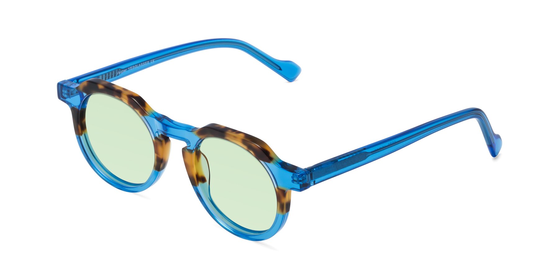 Angle of Vesper in Tortoise-Blue with Light Green Tinted Lenses