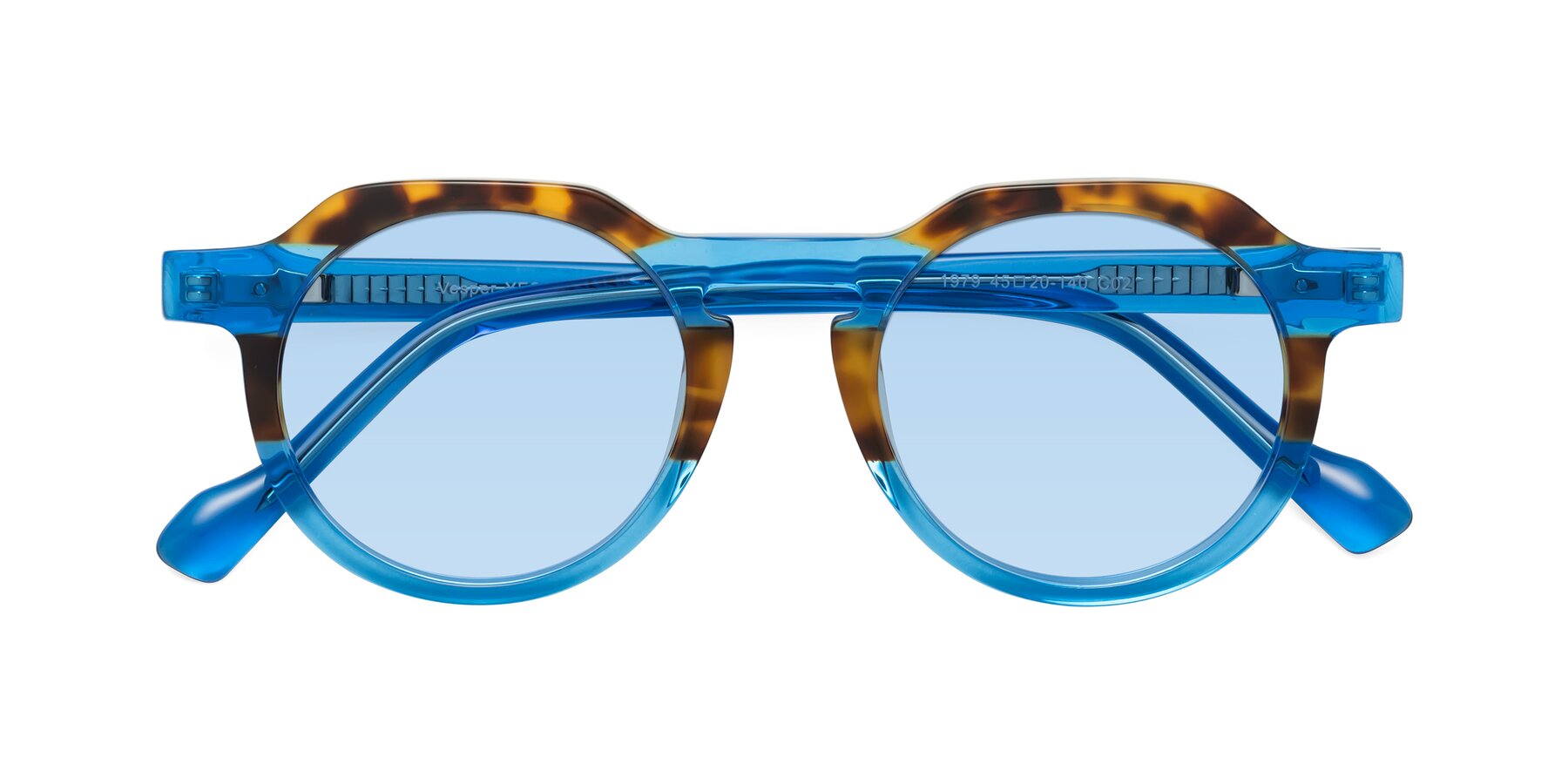 Folded Front of Vesper in Tortoise-Blue with Light Blue Tinted Lenses