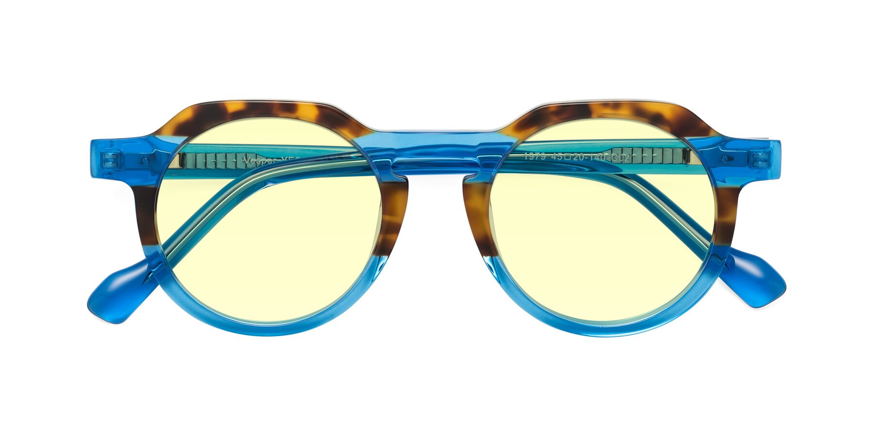 Folded Front of Vesper in Tortoise-Blue with Light Yellow Tinted Lenses