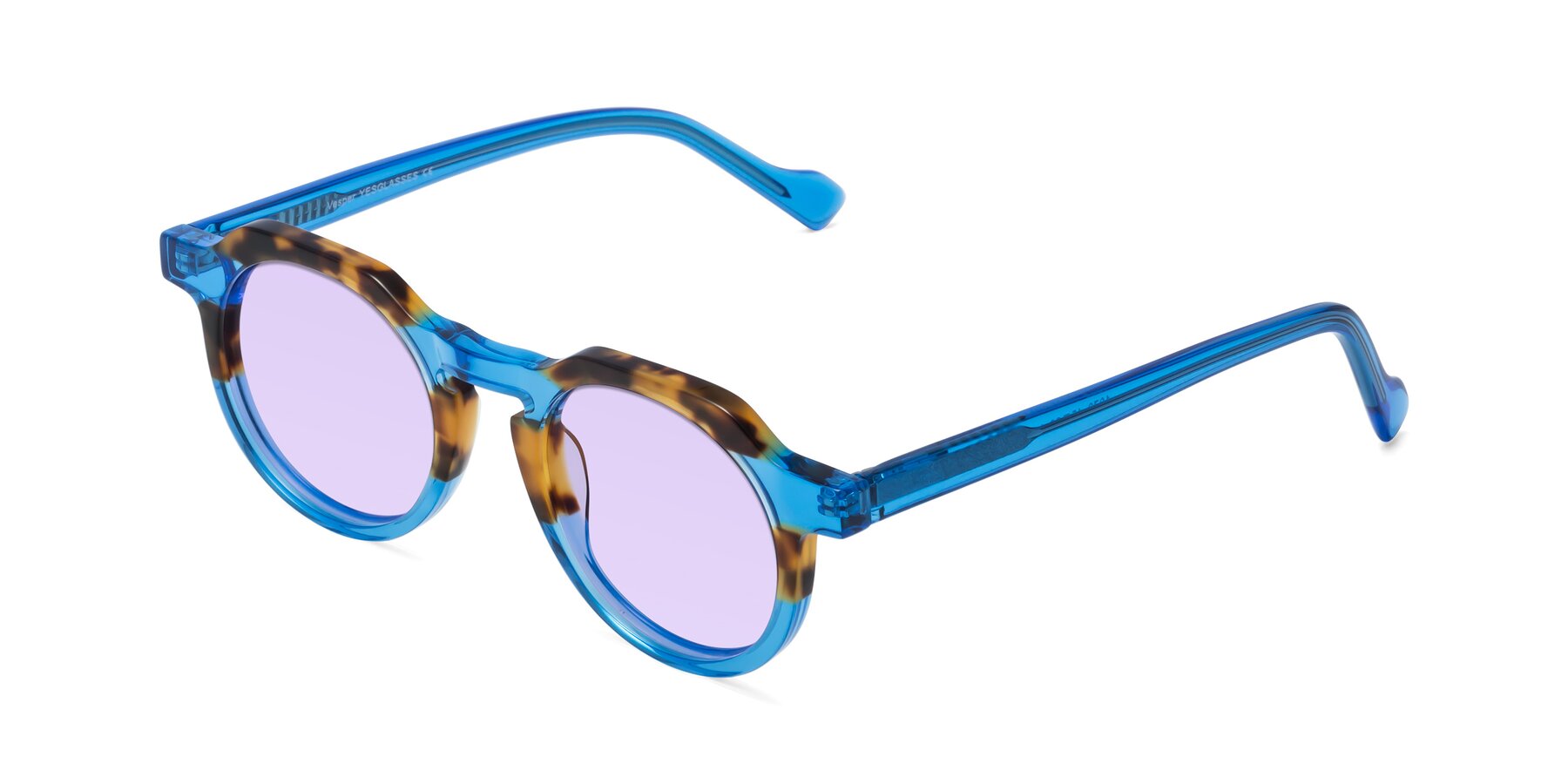 Angle of Vesper in Tortoise-Blue with Light Purple Tinted Lenses