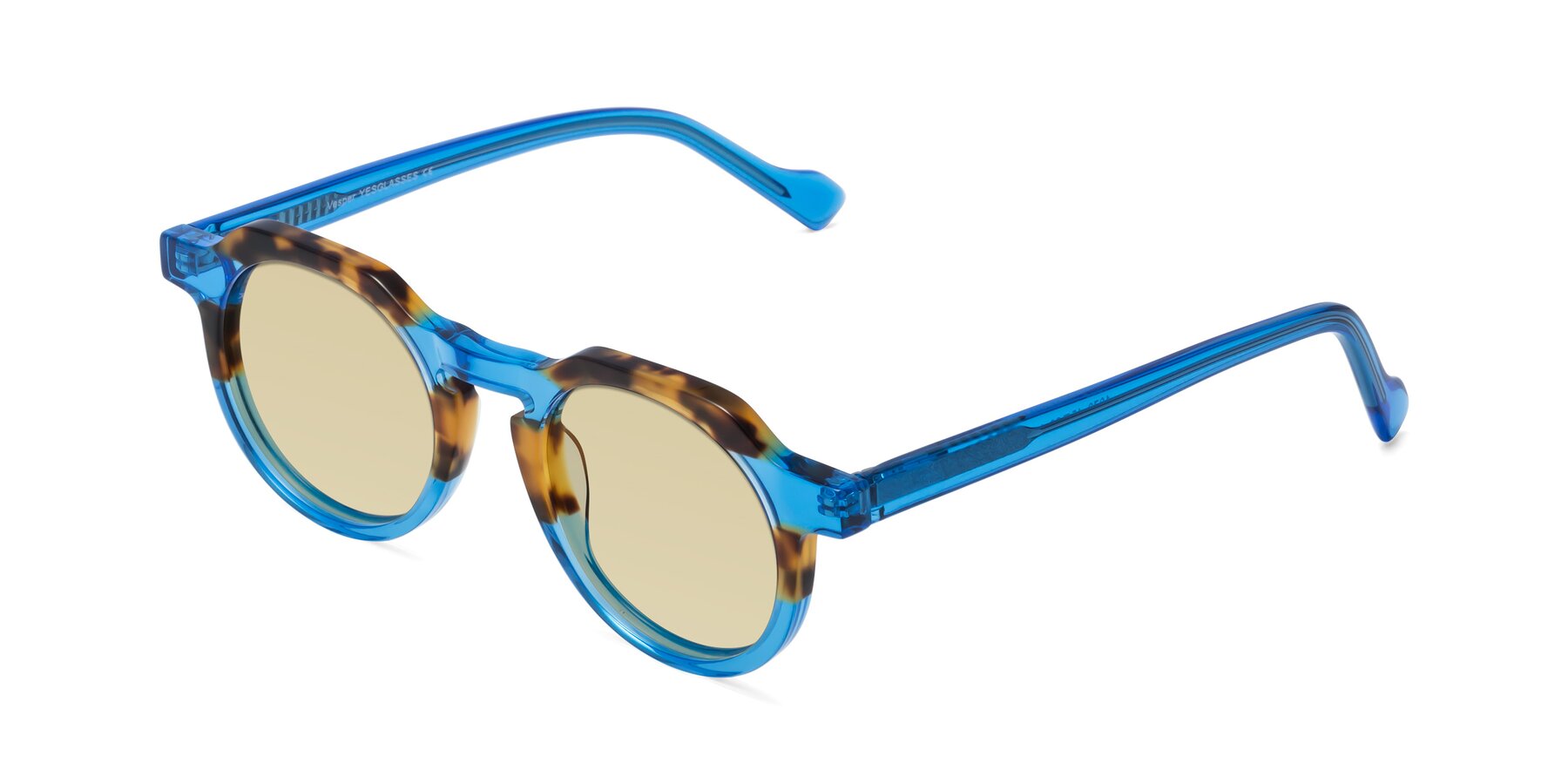 Angle of Vesper in Tortoise-Blue with Light Champagne Tinted Lenses