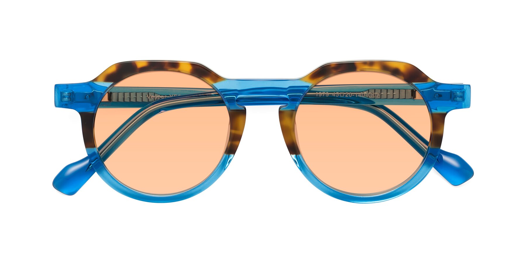 Folded Front of Vesper in Tortoise-Blue with Light Orange Tinted Lenses