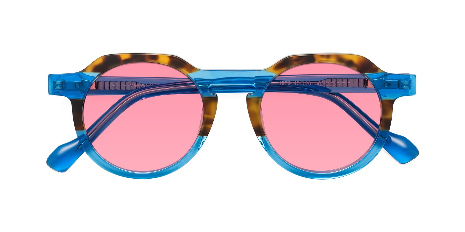 Folded Front of Vesper in Tortoise-Blue with Pink Tinted Lenses