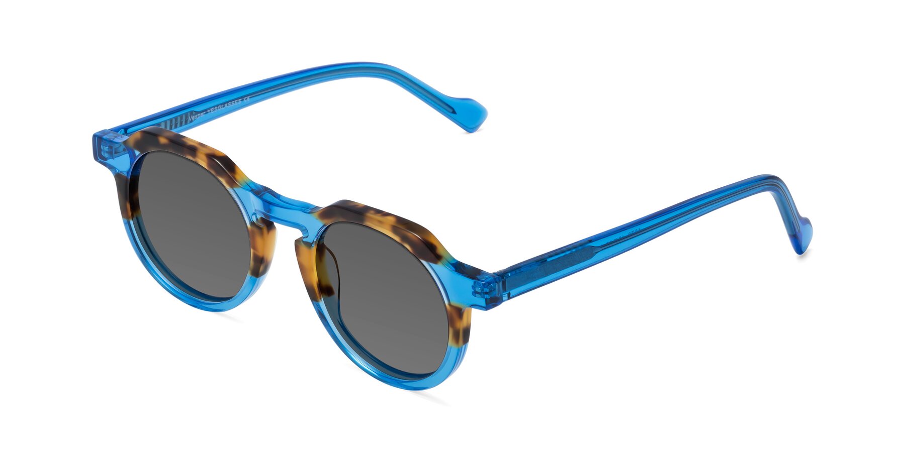 Angle of Vesper in Tortoise-Blue with Medium Gray Tinted Lenses