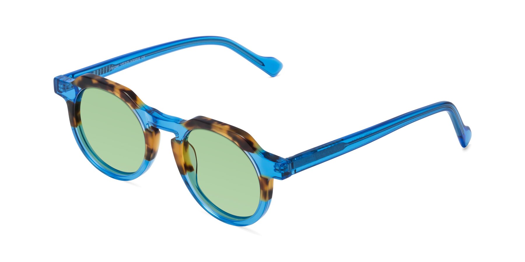 Angle of Vesper in Tortoise-Blue with Medium Green Tinted Lenses