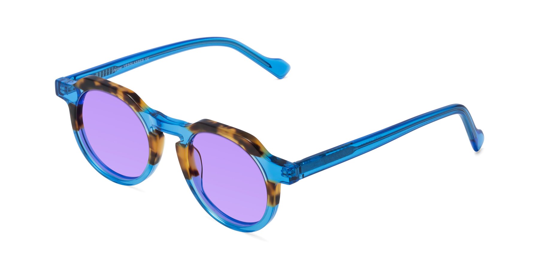 Angle of Vesper in Tortoise-Blue with Medium Purple Tinted Lenses