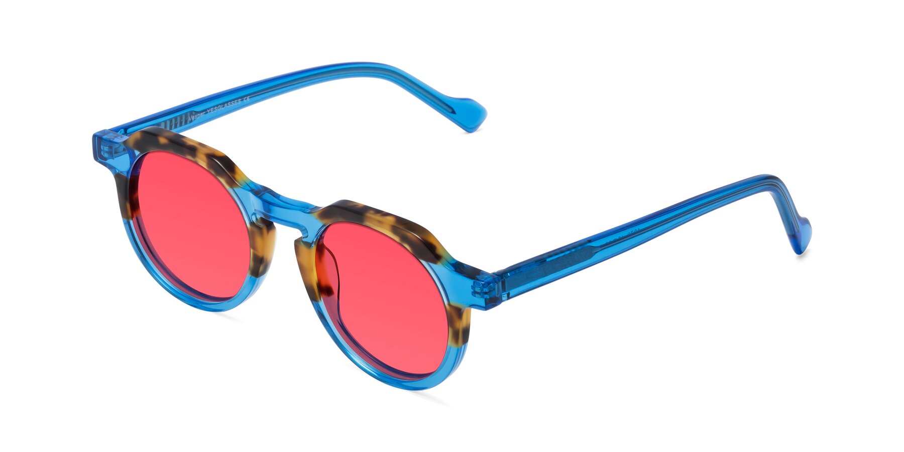 Angle of Vesper in Tortoise-Blue with Red Tinted Lenses