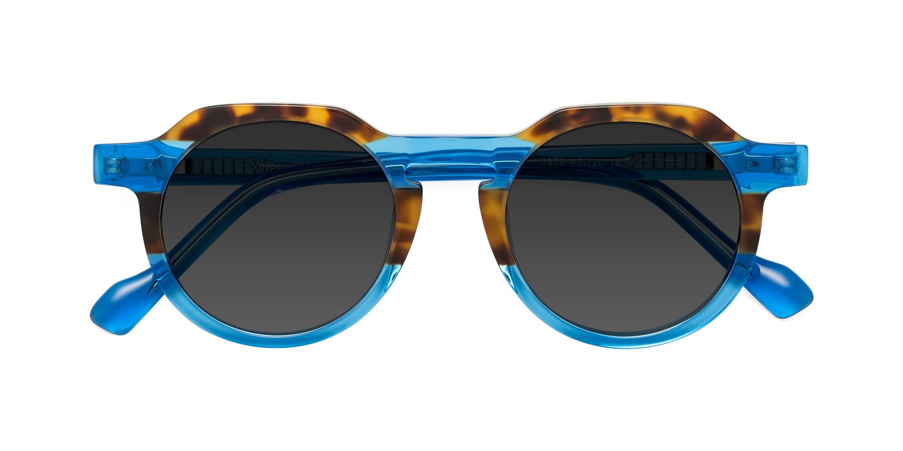 Folded Front of Vesper in Tortoise-Blue with Gray Tinted Lenses