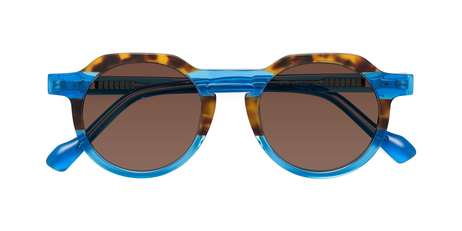 Folded Front of Vesper in Tortoise-Blue with Brown Tinted Lenses