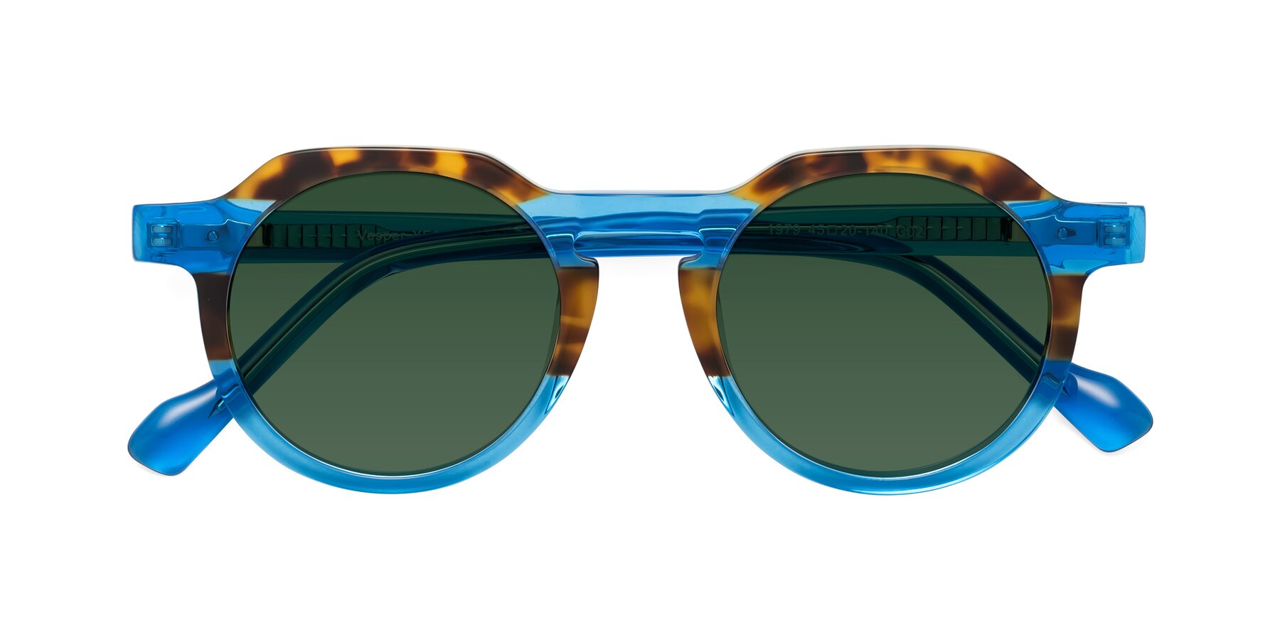 Folded Front of Vesper in Tortoise-Blue with Green Tinted Lenses