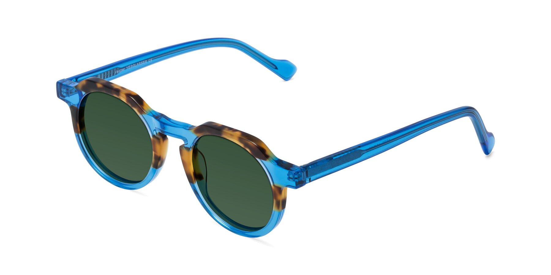 Angle of Vesper in Tortoise-Blue with Green Tinted Lenses