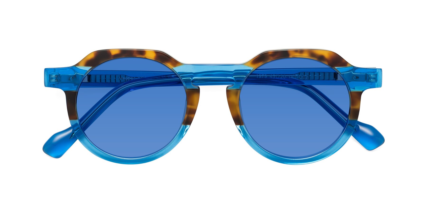 Folded Front of Vesper in Tortoise-Blue with Blue Tinted Lenses