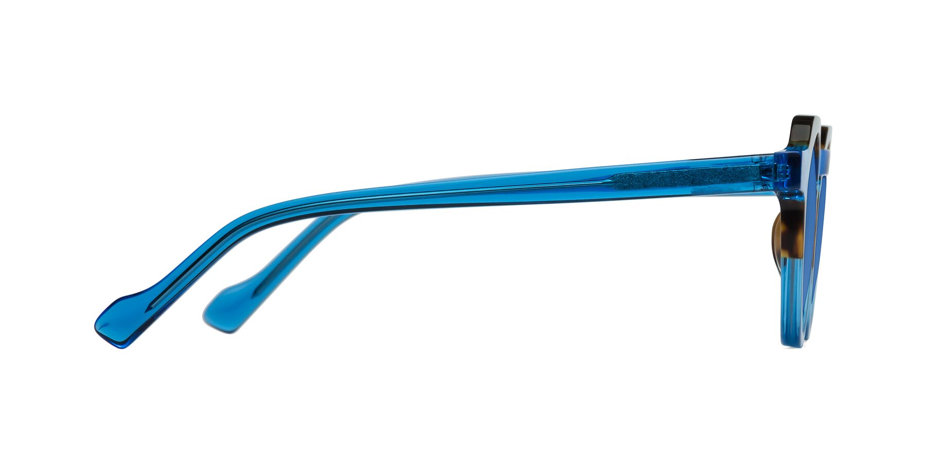 Side of Vesper in Tortoise-Blue with Blue Tinted Lenses