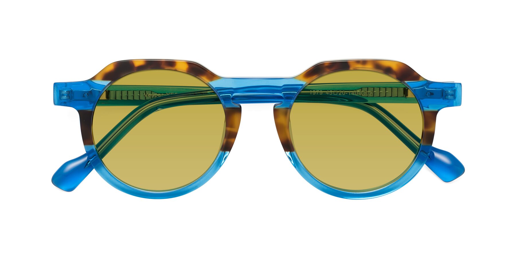 Folded Front of Vesper in Tortoise-Blue with Champagne Tinted Lenses