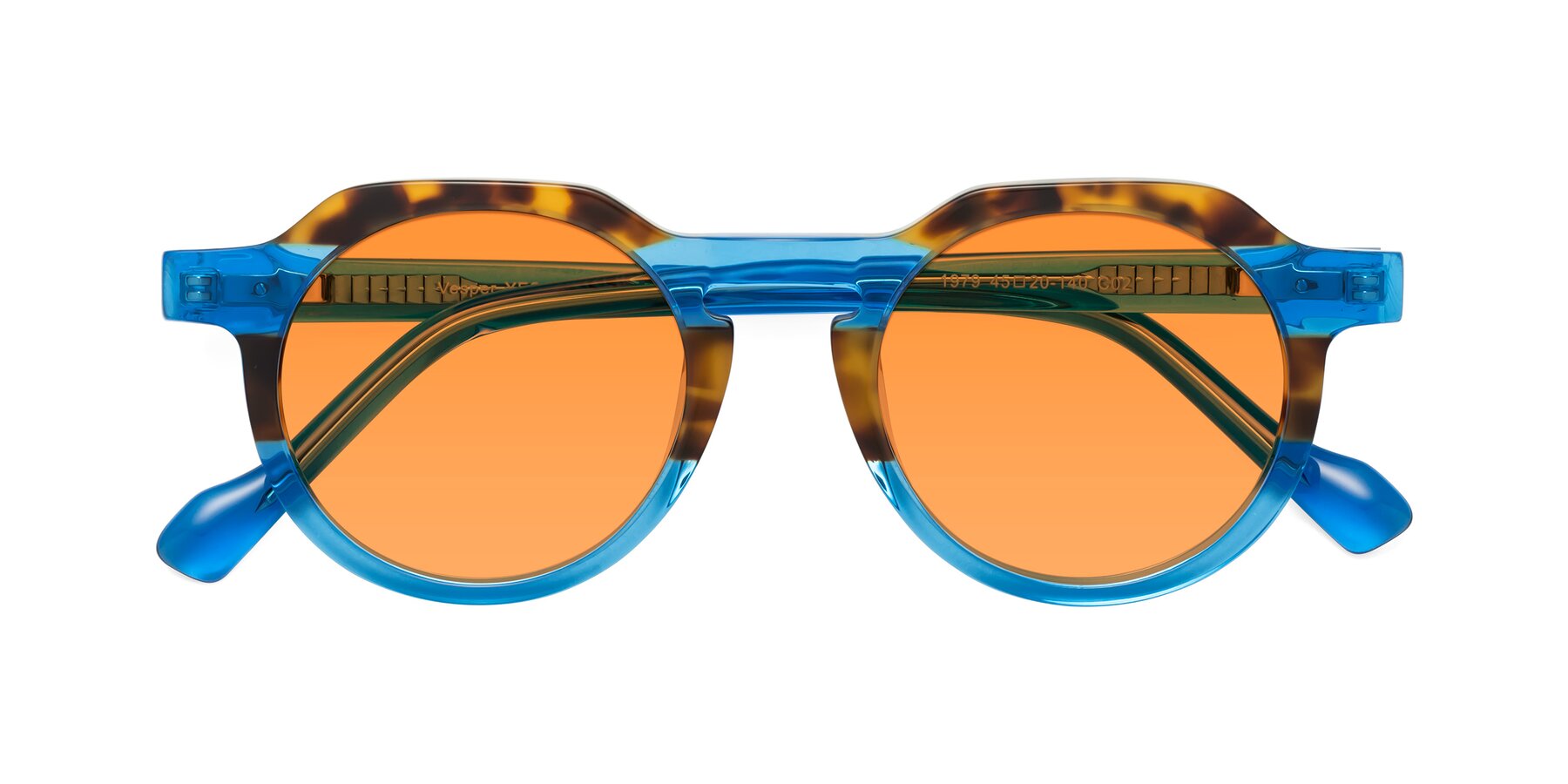 Folded Front of Vesper in Tortoise-Blue with Orange Tinted Lenses