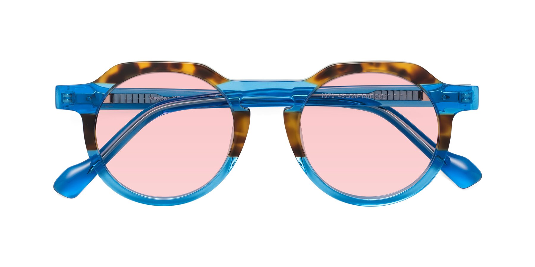 Folded Front of Vesper in Tortoise-Blue with Light Garnet Tinted Lenses