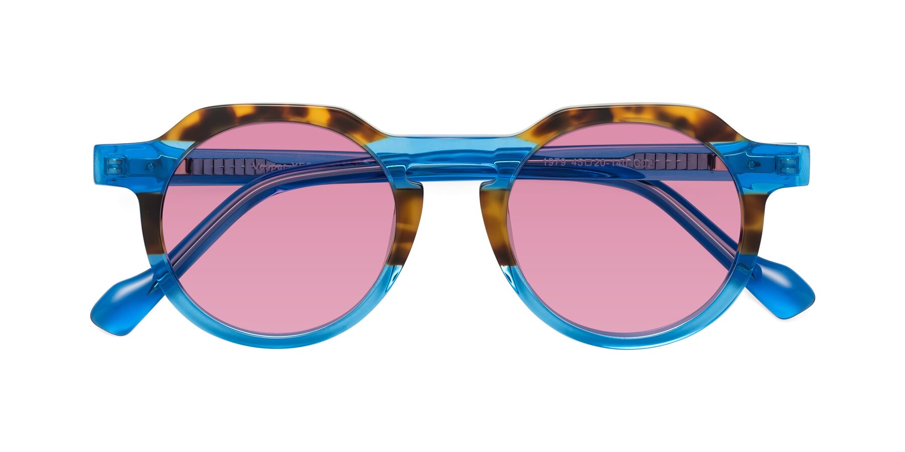 Folded Front of Vesper in Tortoise-Blue with Medium Wine Tinted Lenses