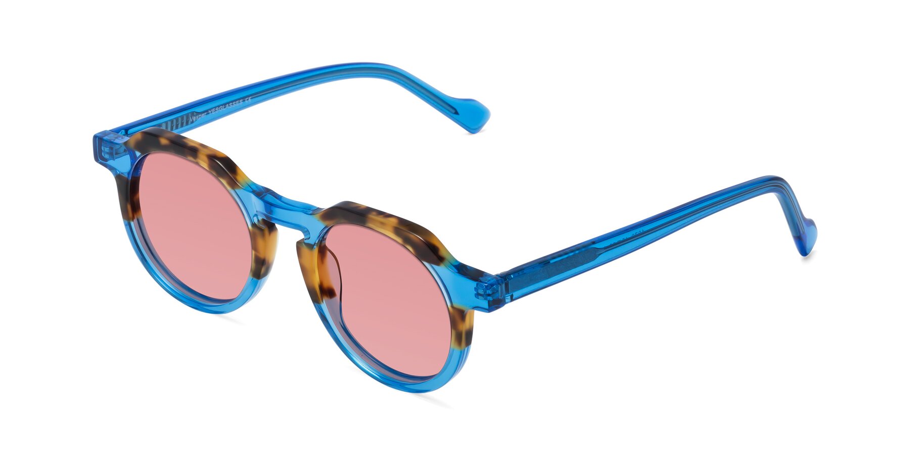 Angle of Vesper in Tortoise-Blue with Medium Garnet Tinted Lenses