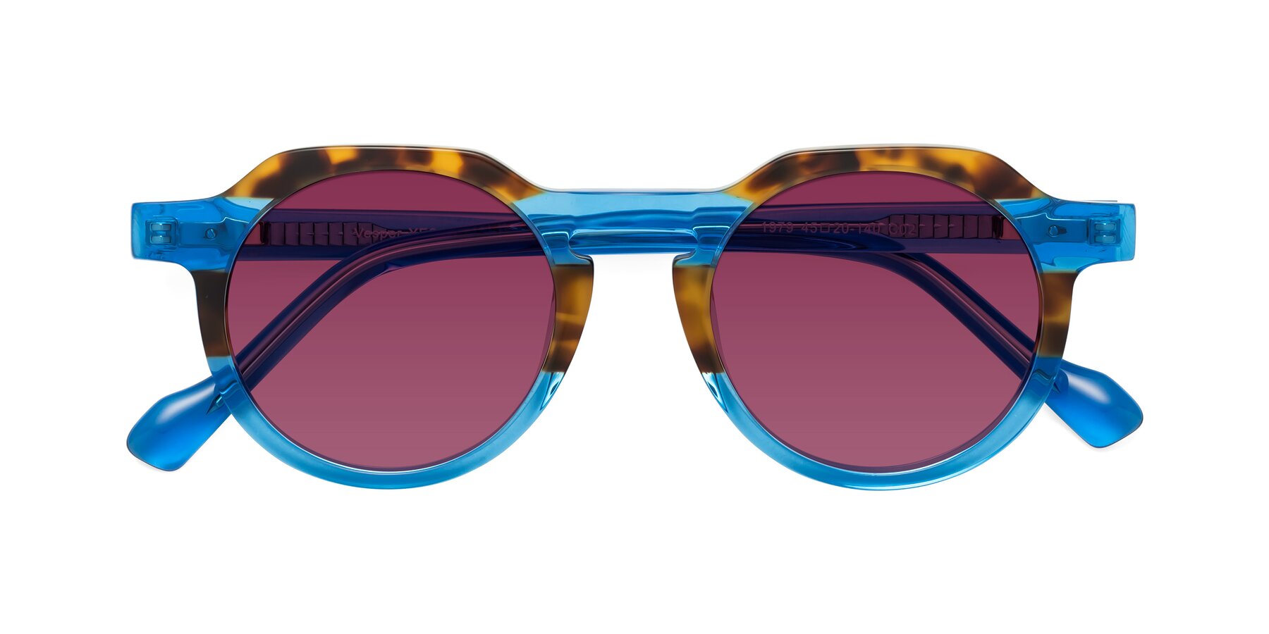 Folded Front of Vesper in Tortoise-Blue with Wine Tinted Lenses