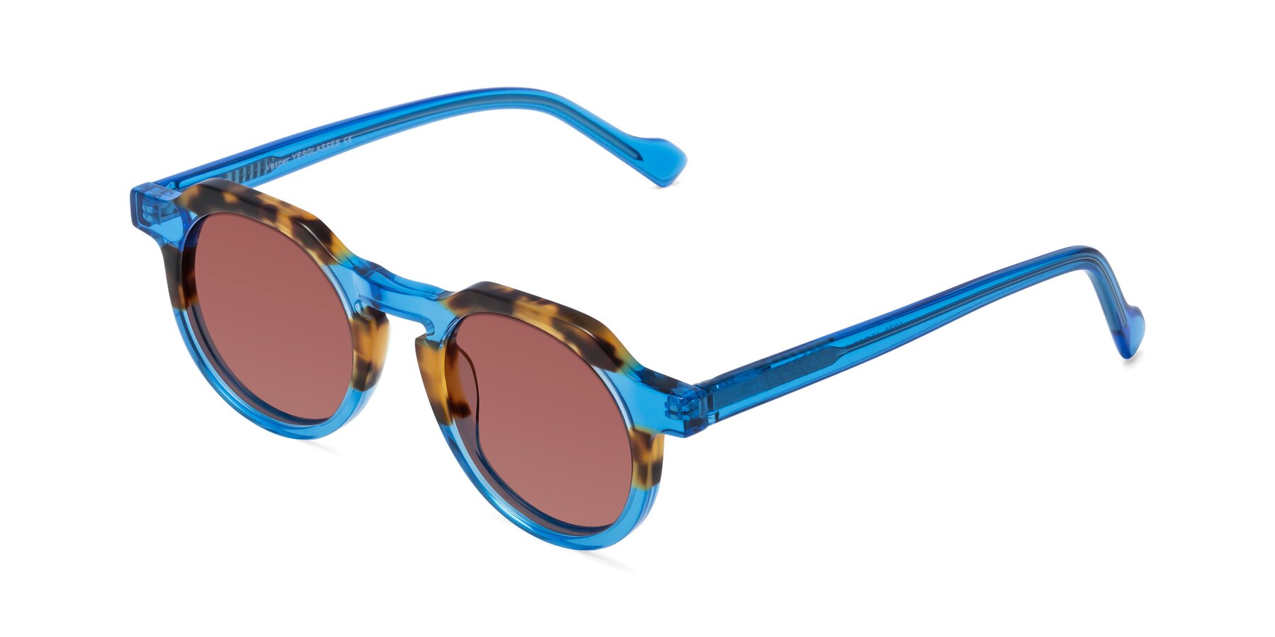 Angle of Vesper in Tortoise-Blue with Garnet Tinted Lenses