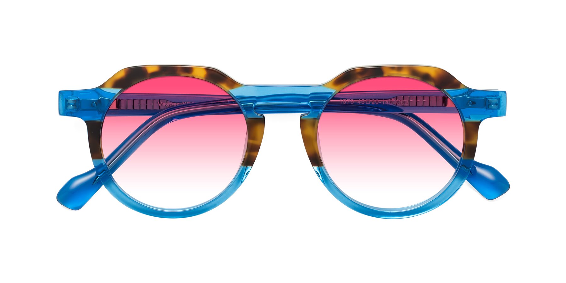 Folded Front of Vesper in Tortoise-Blue with Pink Gradient Lenses