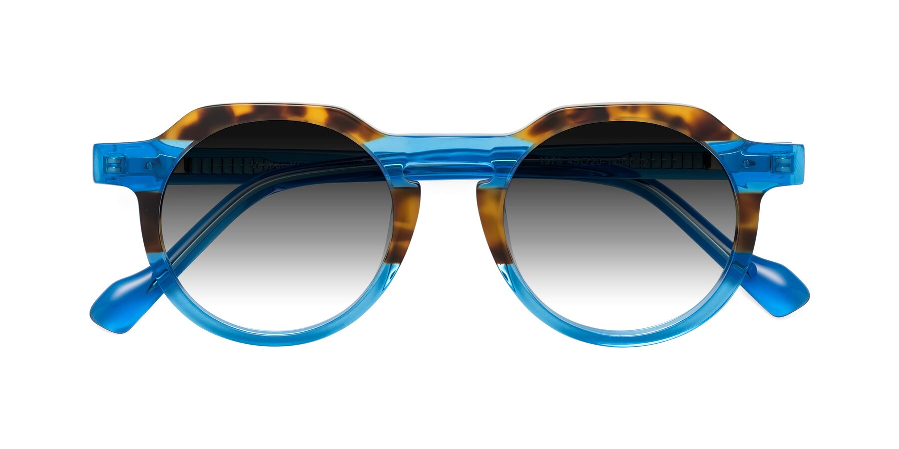 Folded Front of Vesper in Tortoise-Blue with Gray Gradient Lenses