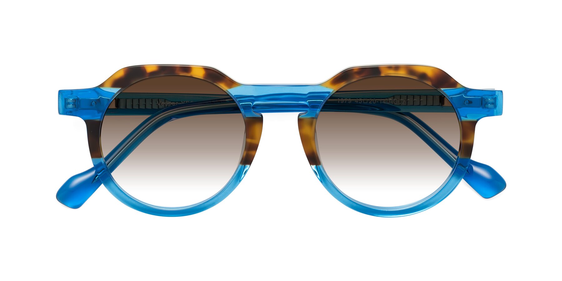 Folded Front of Vesper in Tortoise-Blue with Brown Gradient Lenses