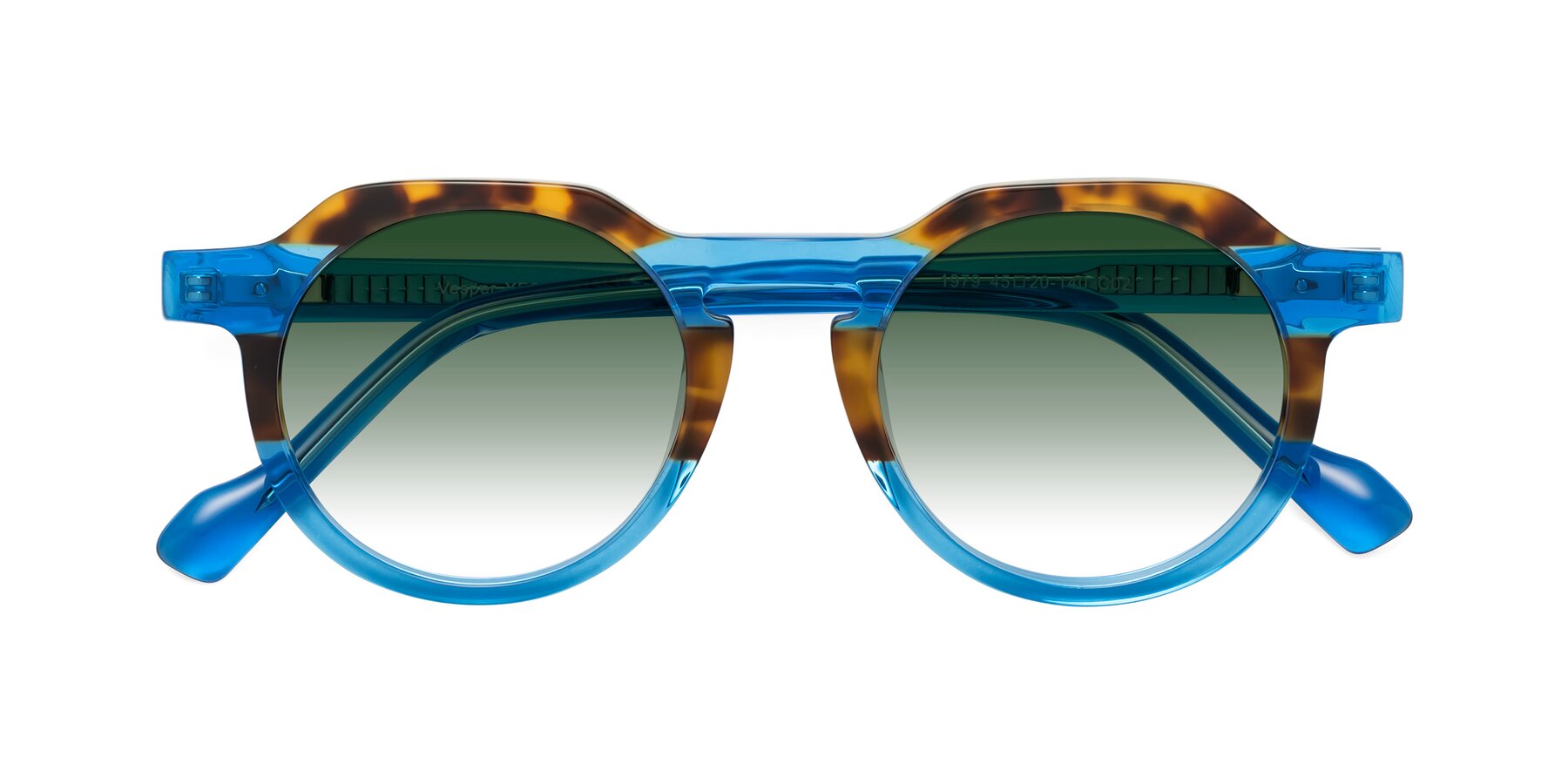 Folded Front of Vesper in Tortoise-Blue with Green Gradient Lenses