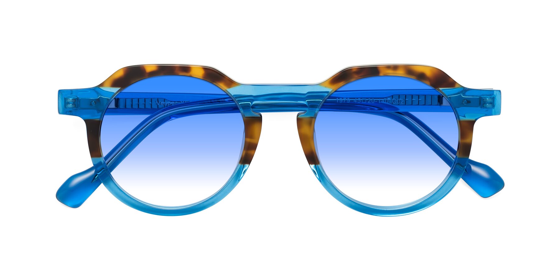 Folded Front of Vesper in Tortoise-Blue with Blue Gradient Lenses