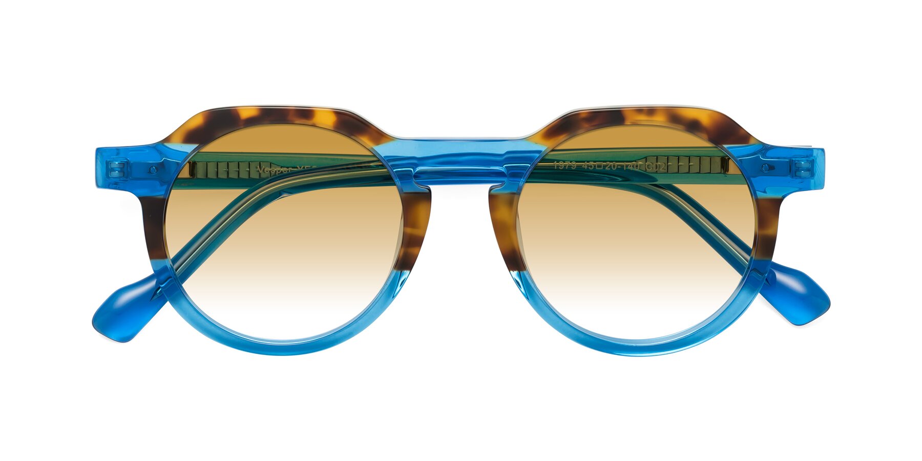 Folded Front of Vesper in Tortoise-Blue with Champagne Gradient Lenses