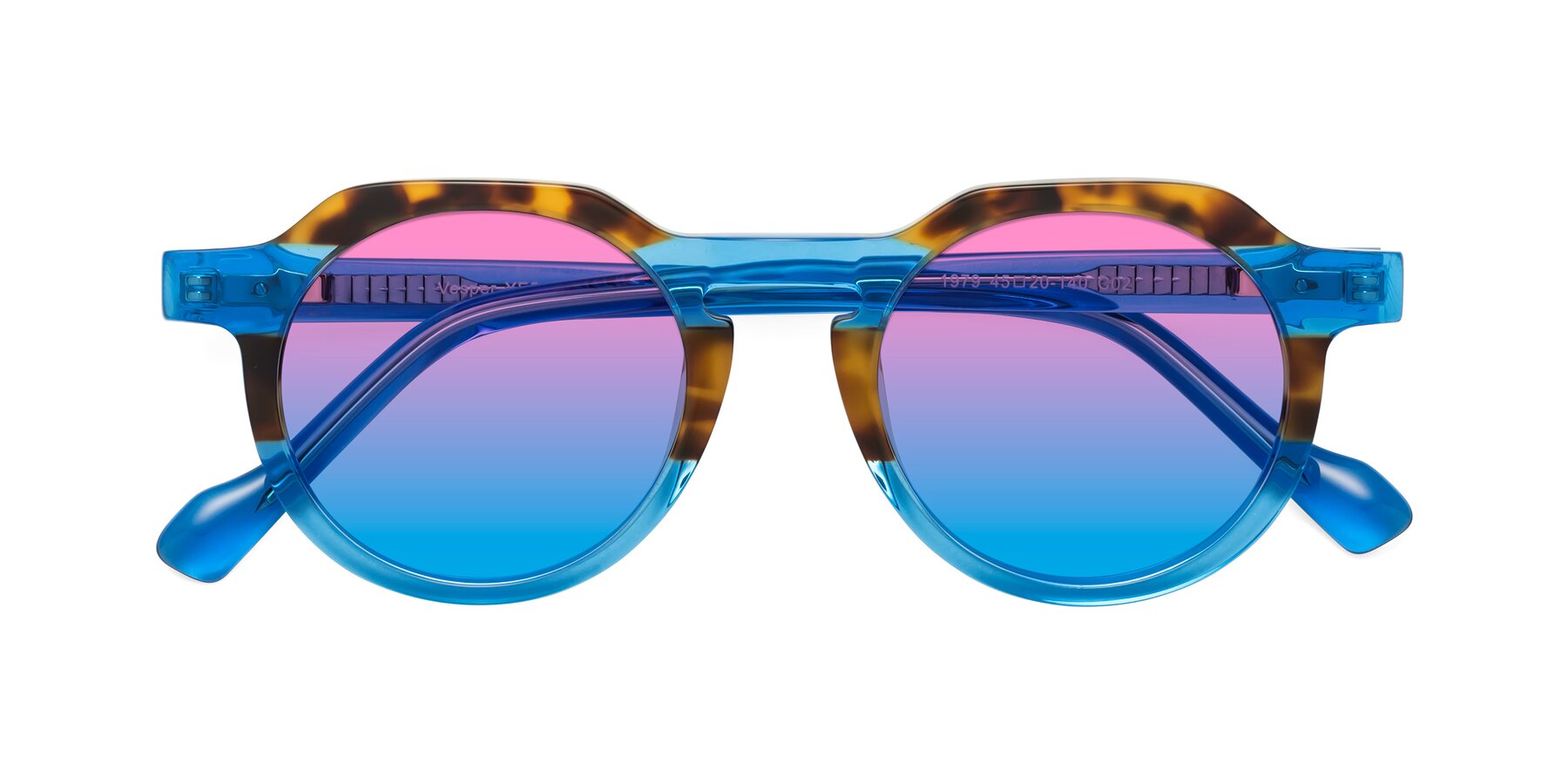 Folded Front of Vesper in Tortoise-Blue with Pink / Blue Gradient Lenses