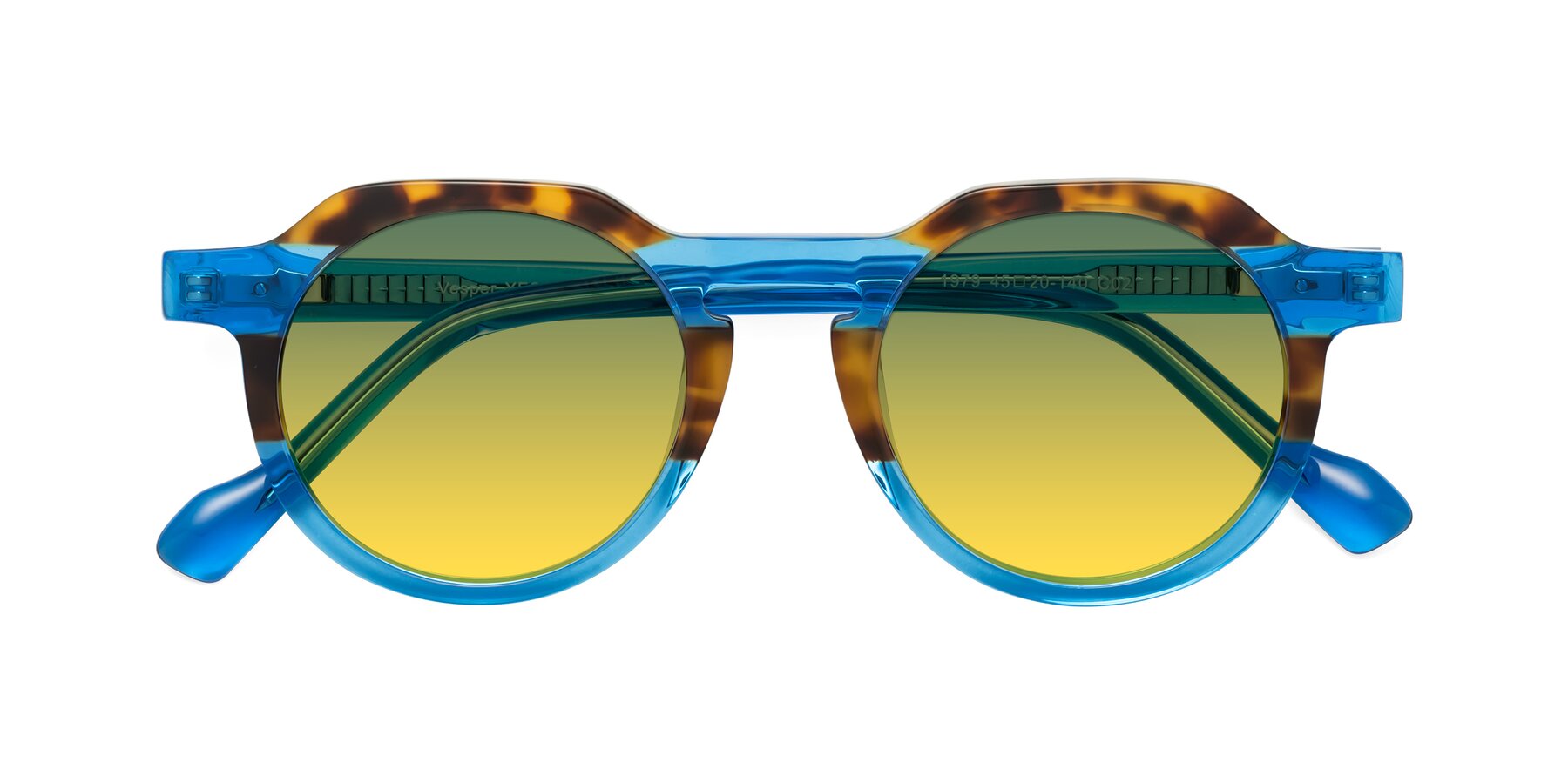 Folded Front of Vesper in Tortoise-Blue with Green / Yellow Gradient Lenses