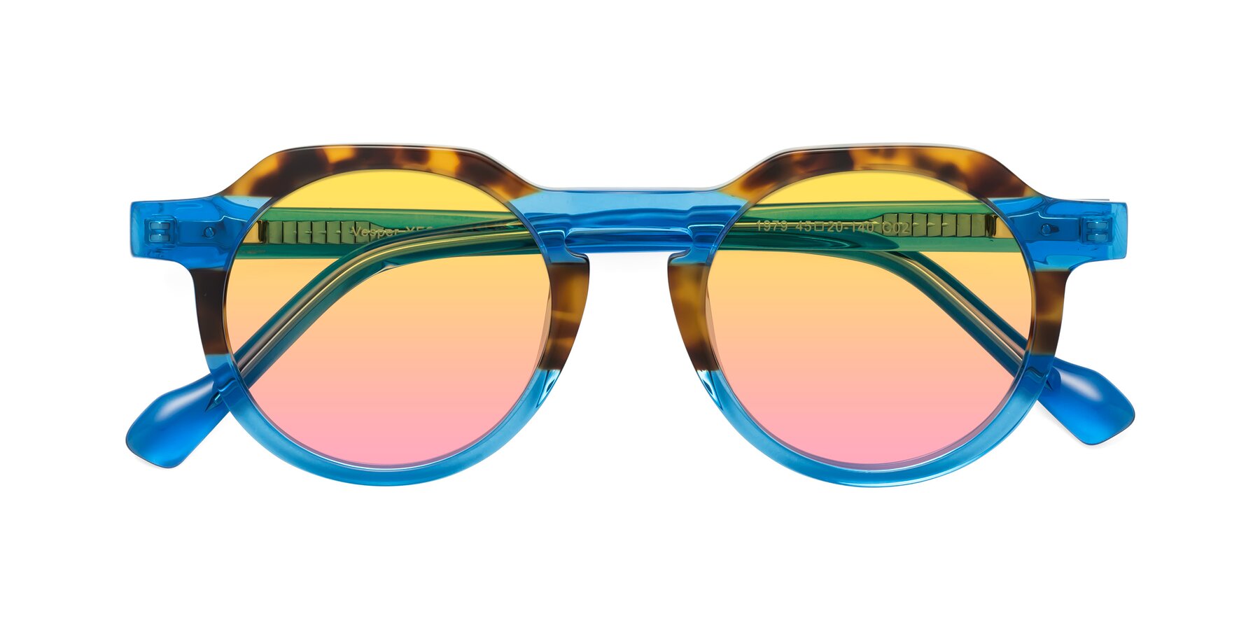 Folded Front of Vesper in Tortoise-Blue with Yellow / Pink Gradient Lenses