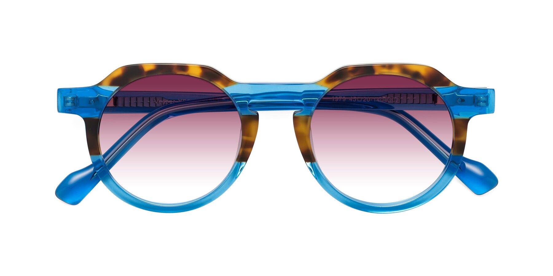 Folded Front of Vesper in Tortoise-Blue with Wine Gradient Lenses