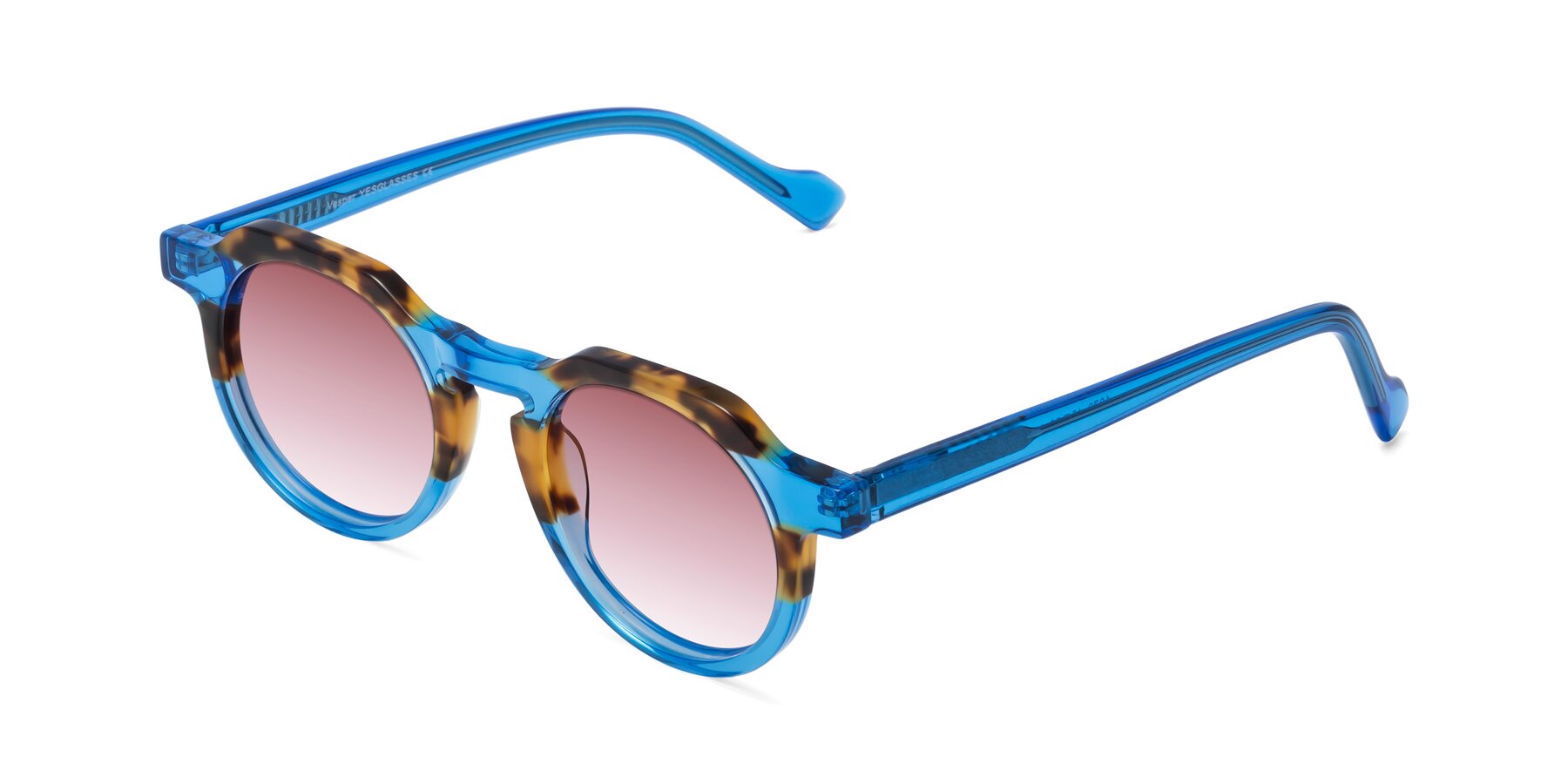 Angle of Vesper in Tortoise-Blue with Garnet Gradient Lenses