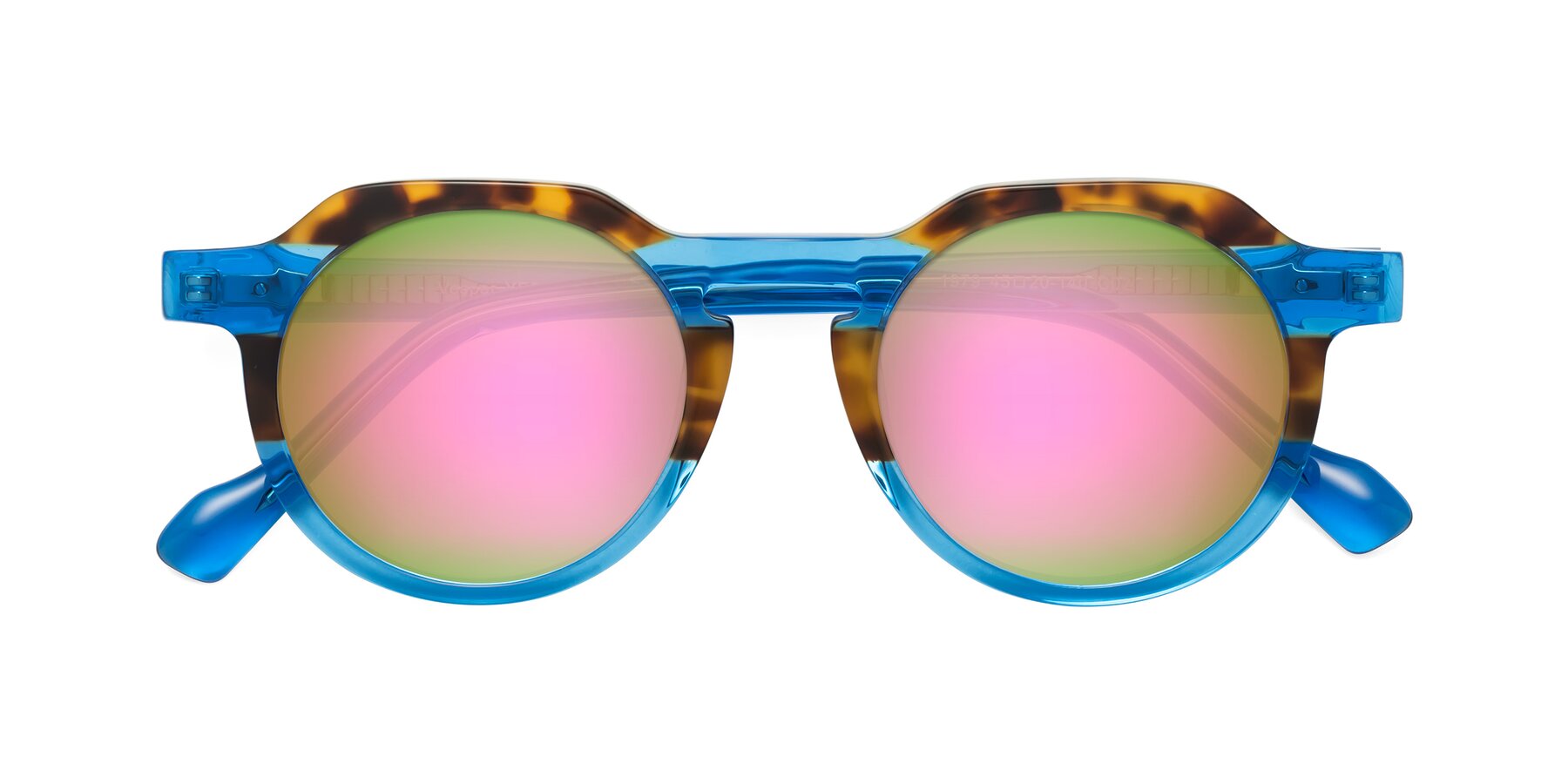 Folded Front of Vesper in Tortoise-Blue with Pink Mirrored Lenses