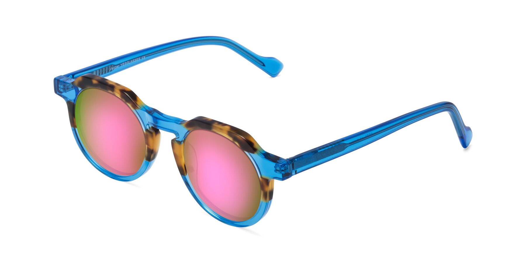 Angle of Vesper in Tortoise-Blue with Pink Mirrored Lenses