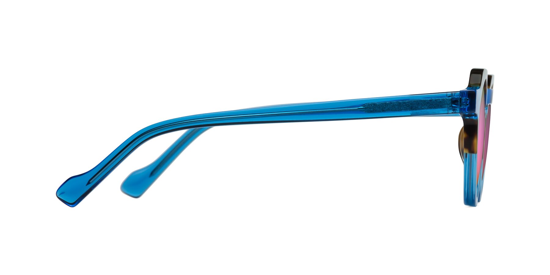 Side of Vesper in Tortoise-Blue with Pink Mirrored Lenses