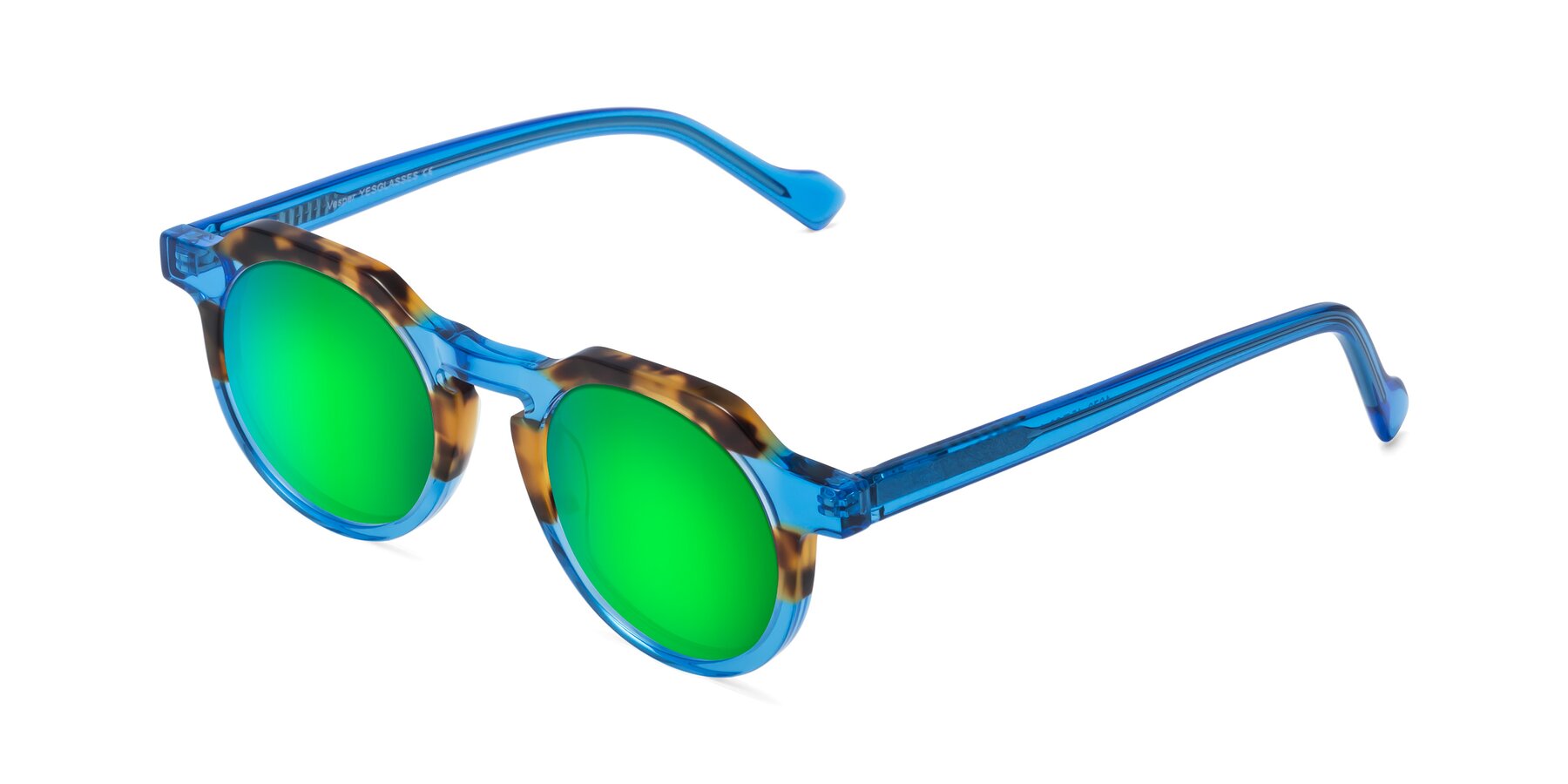 Angle of Vesper in Tortoise-Blue with Green Mirrored Lenses