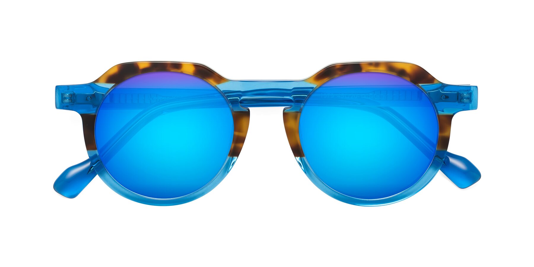 Folded Front of Vesper in Tortoise-Blue with Blue Mirrored Lenses