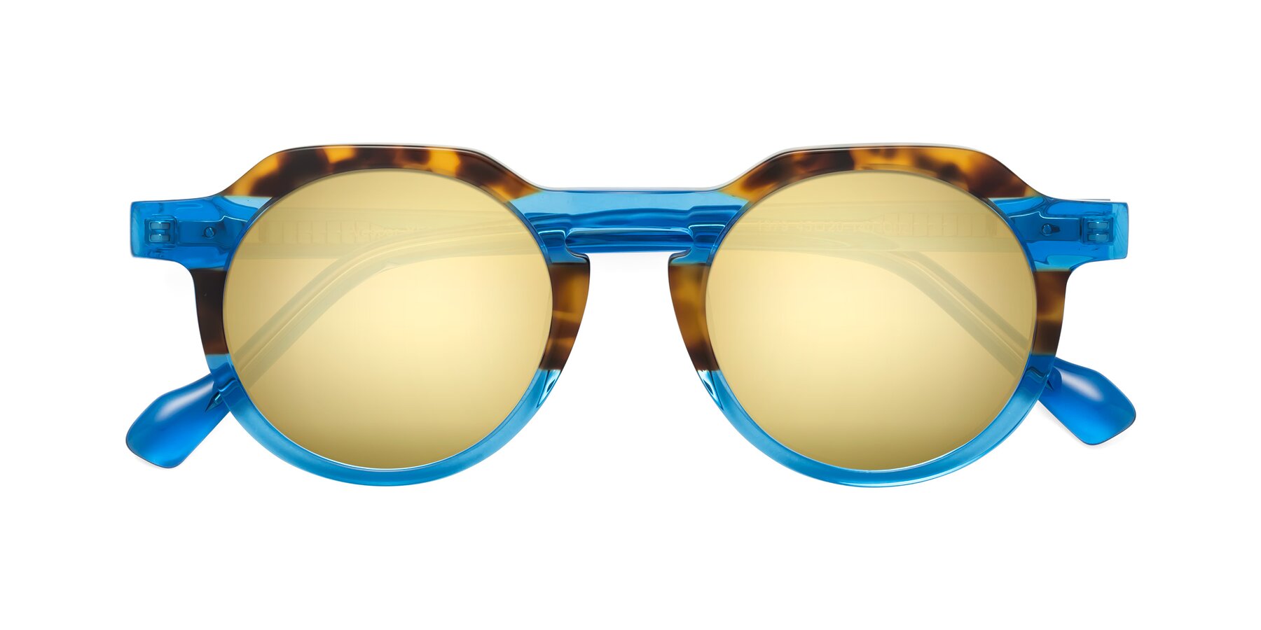 Folded Front of Vesper in Tortoise-Blue with Gold Mirrored Lenses