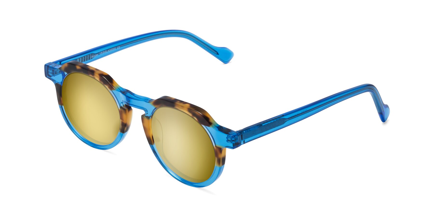 Angle of Vesper in Tortoise-Blue with Gold Mirrored Lenses