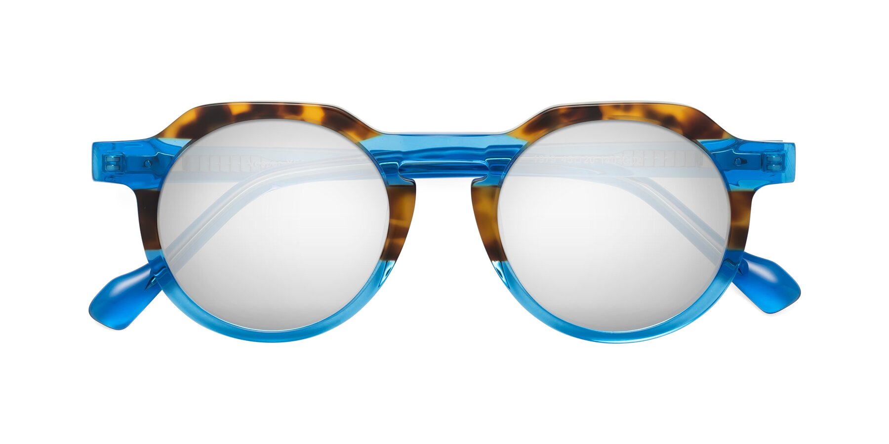 Folded Front of Vesper in Tortoise-Blue with Silver Mirrored Lenses