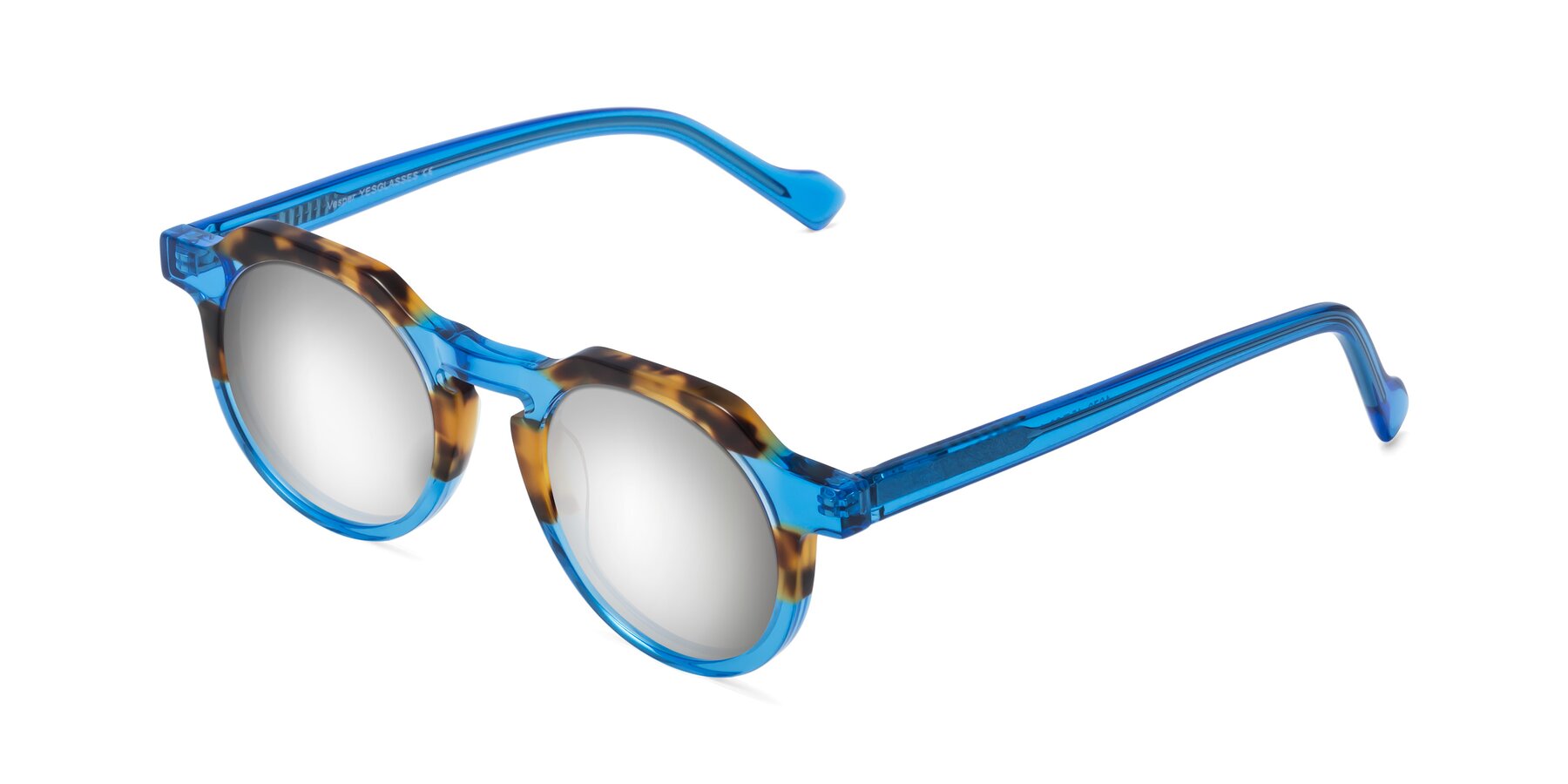 Angle of Vesper in Tortoise-Blue with Silver Mirrored Lenses