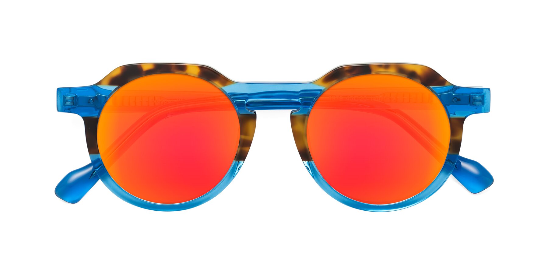 Folded Front of Vesper in Tortoise-Blue with Red Gold Mirrored Lenses