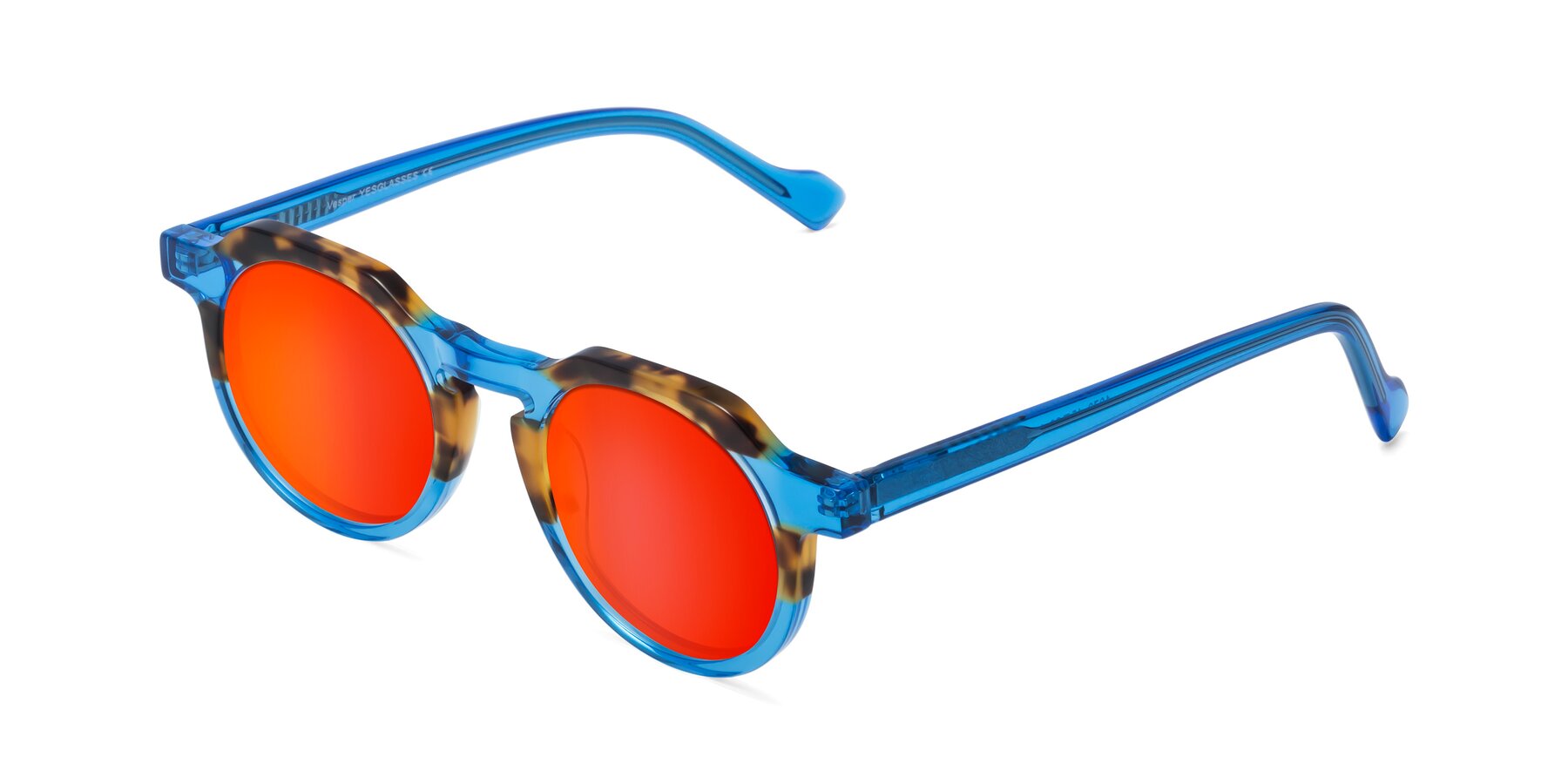 Angle of Vesper in Tortoise-Blue with Red Gold Mirrored Lenses